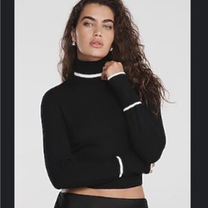Express Cropped Black Turtleneck Sweater with White Trim